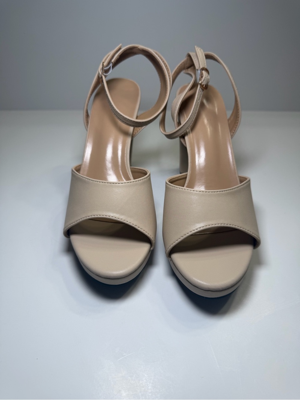 Women's Beige Ankle-Strap Platform Sandals Size 36